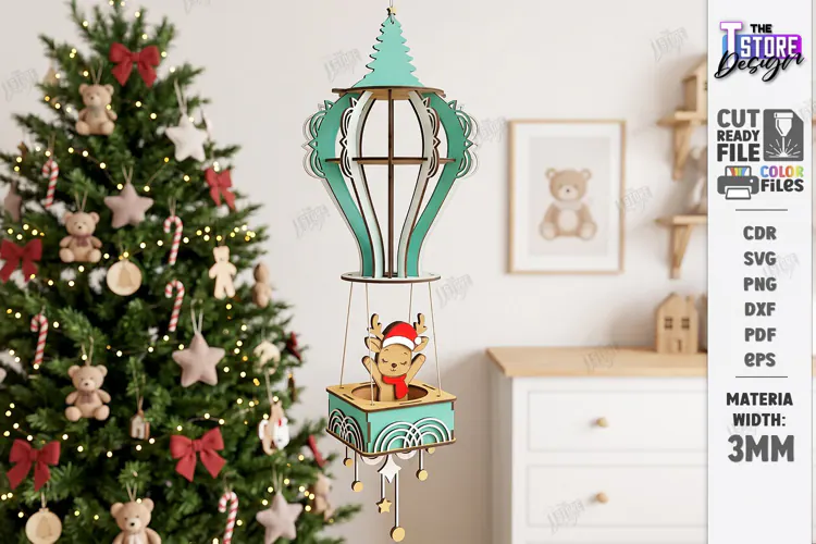 3D Christmas Hot Air Balloon Hanging Ornament Laser Cut |CNC