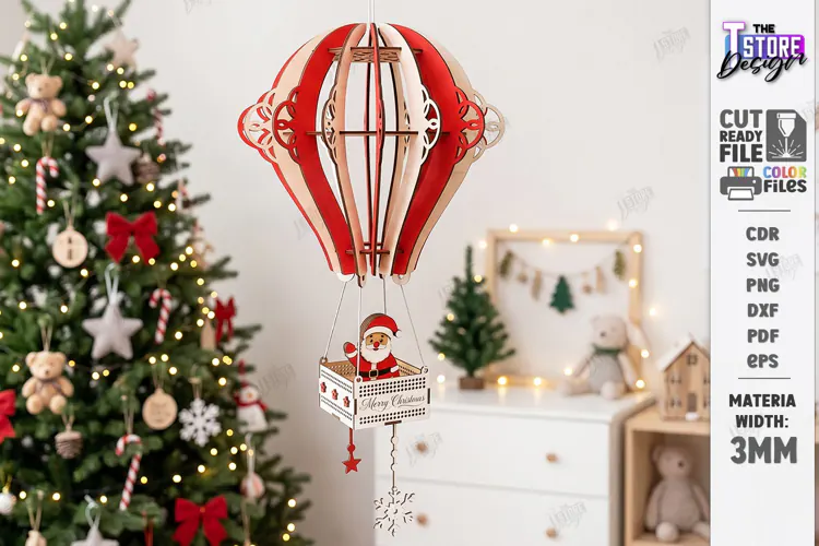 3D Christmas Hot Air Balloon Hanging Ornament Laser Cut |CNC
