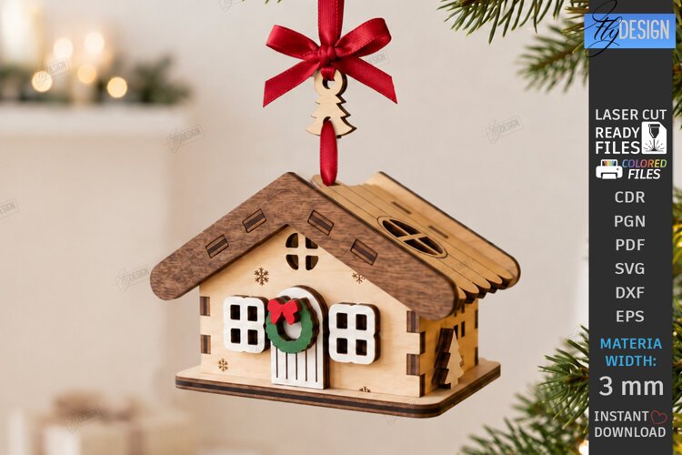 3D Christmas House Ornament Laser Cut | Christmas Village example image 1