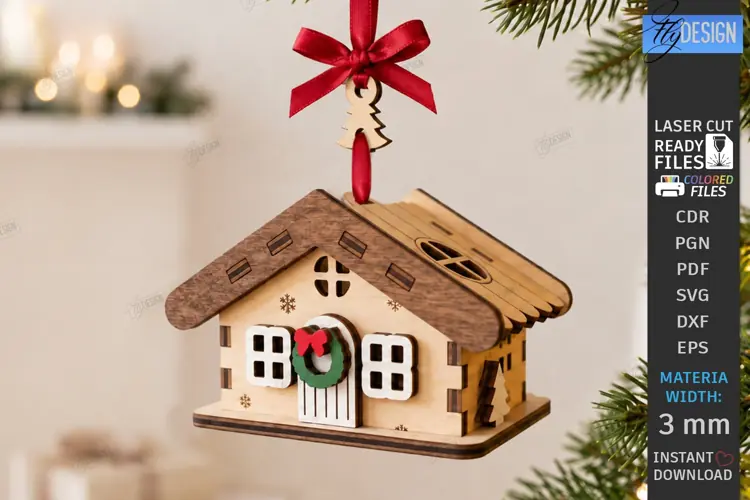 3D Christmas House Ornament Laser Cut | Christmas Village