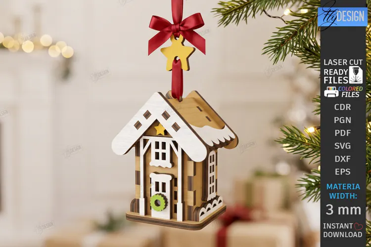 3D Christmas House Ornament Laser Cut | Christmas Village