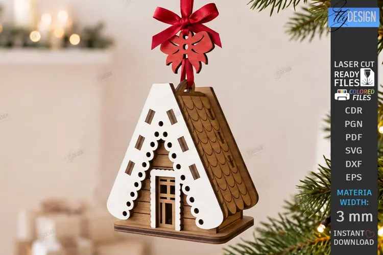 3D Christmas House Ornament Laser Cut | Christmas Village