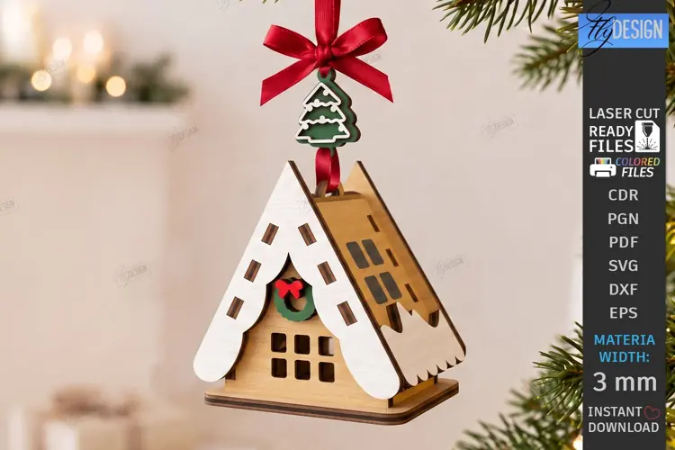 3D Christmas House Ornament Laser Cut | Christmas Village