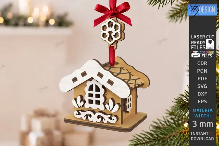 3D Christmas House Ornament Laser Cut | Christmas Village