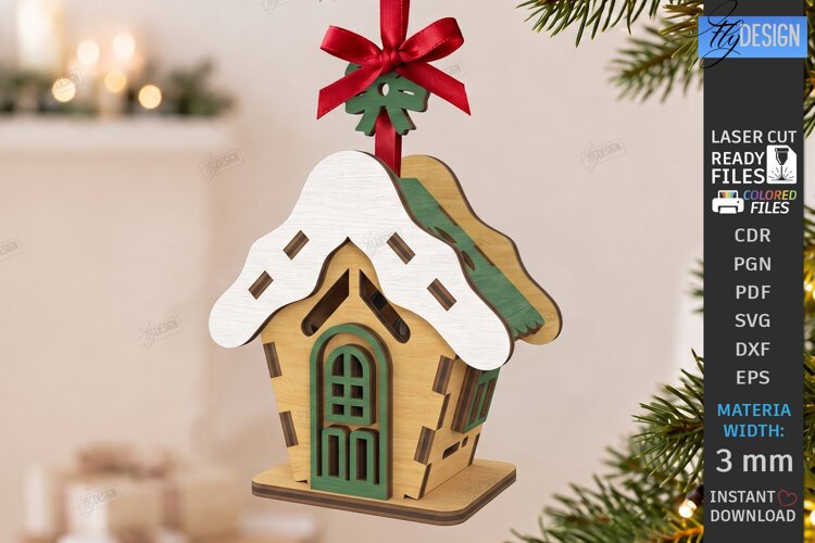 3D Christmas House Ornament Laser Cut | Christmas Village example image 1