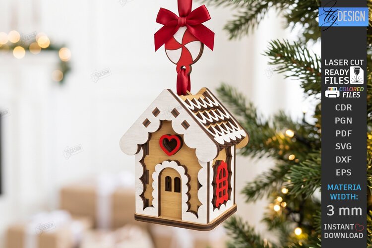 3D Christmas House Ornament Laser Cut | Christmas Village example image 1