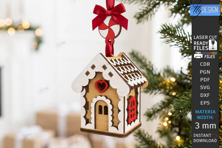 3D Christmas House Ornament Laser Cut | Christmas Village