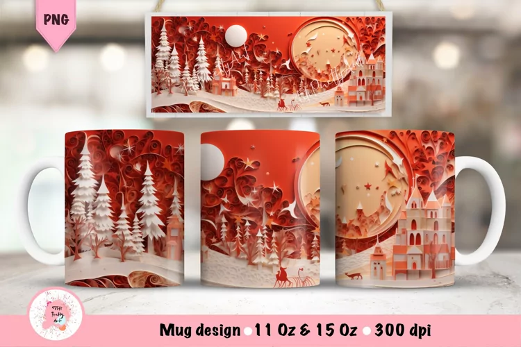 Pink Christmas 3D Mug Wrap For 11 oz and 15 oz
