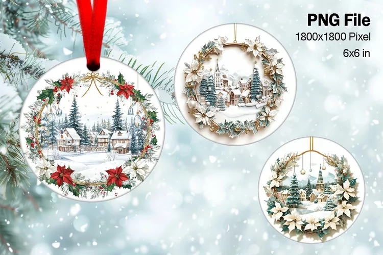 Christmas Fireplace Ornament Circle Winter House Decorate_4