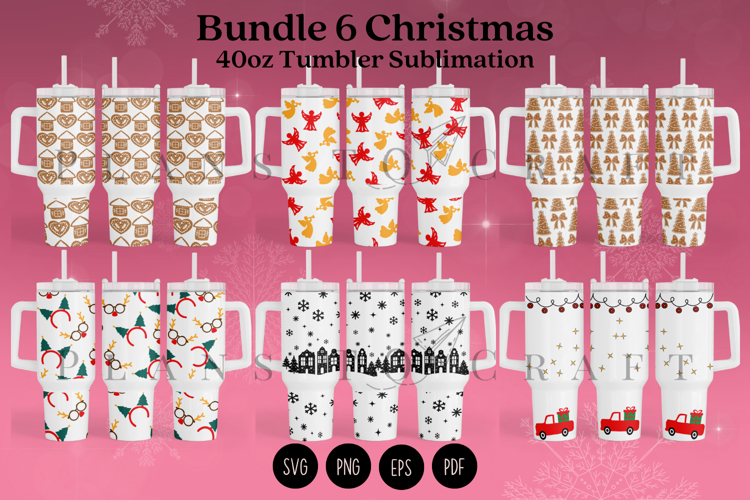 Bundle 6 Christmas 40oz Tumbler Sublimation Wrap SVG