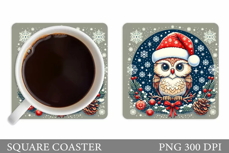 Christmas Owl Coaster Design. Christmas Owl Sublimation