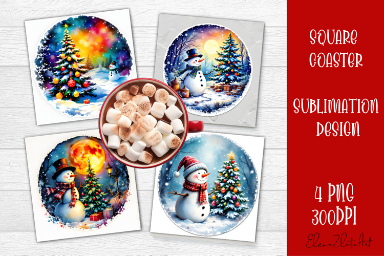 Vintage Christmas Sublimation, retro square Coaster Design