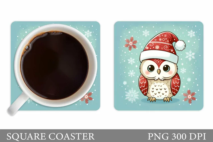 Cute Owl Coaster Design. Christmas Coaster Sublimation