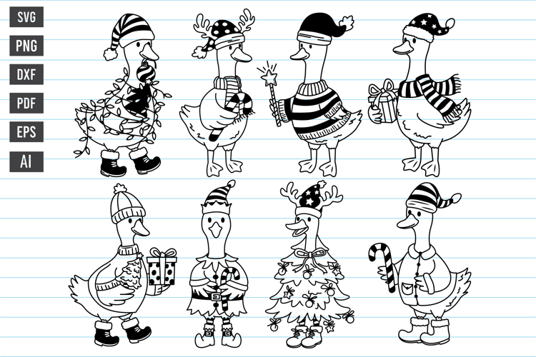 Christmas Goose SVG Merry Christmas Goose Cartoon Line Art
