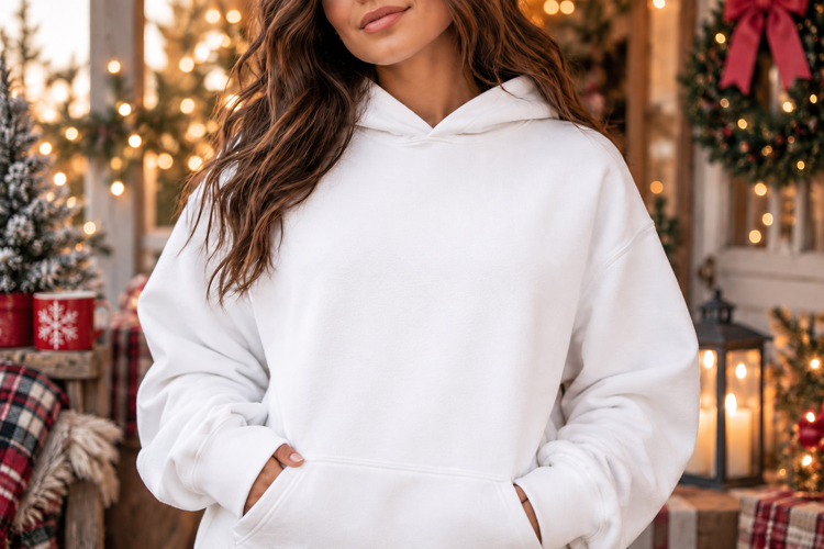 Christmas Hoodie Mockup | White Sweatshirt Mockup