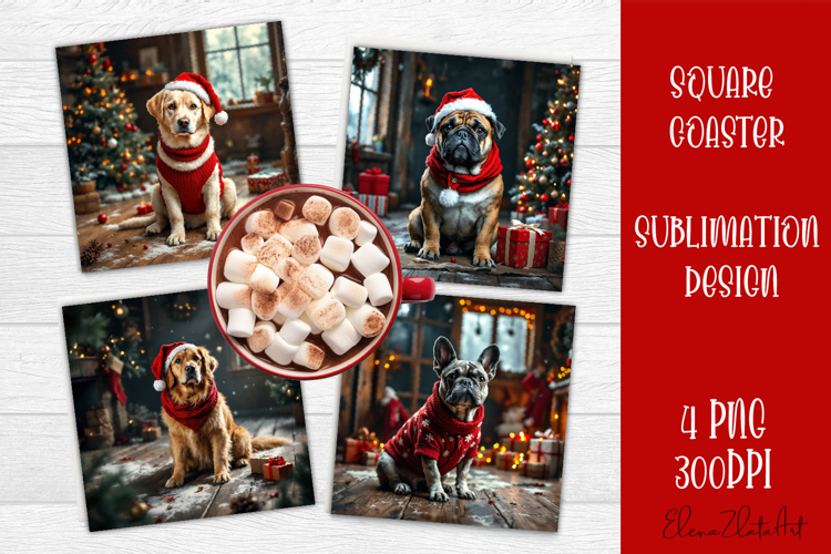 Vintage Christmas Sublimation, retro square Coaster Design