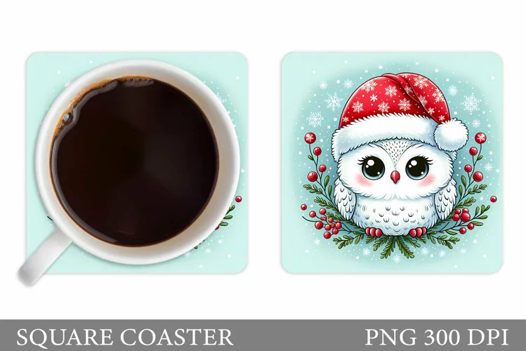 Christmas Owl Coaster Design. Christmas Coaster Sublimation