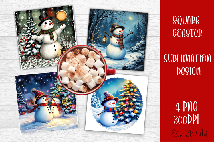 Vintage Christmas Sublimation, retro square Coaster Design