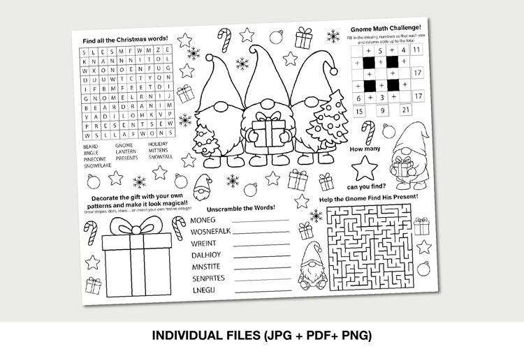 Christmas Gnome Activity Placemat for Kids | Printable Game