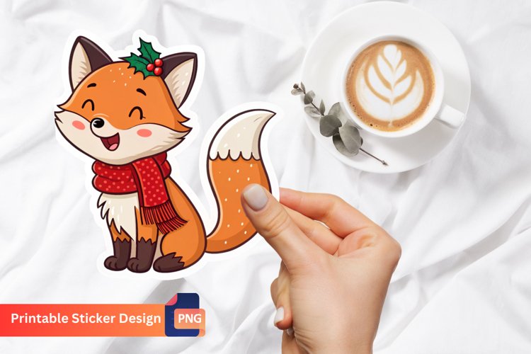 Christmas Adorable Fox Sticker, Christmas Animal Sticker