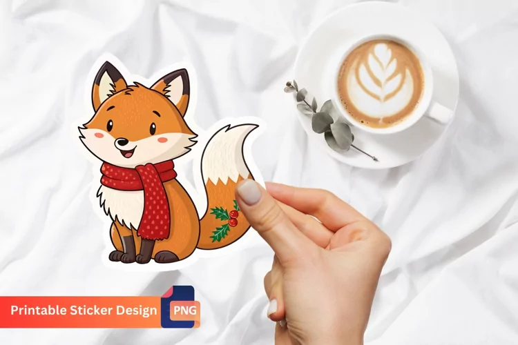 Christmas Adorable Fox Sticker, Christmas Animal Sticker