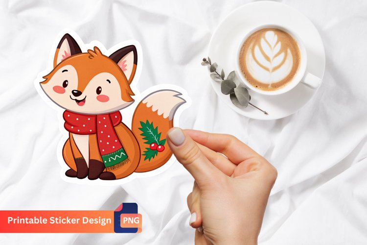 Christmas Adorable Fox Sticker, Christmas Animal Sticker