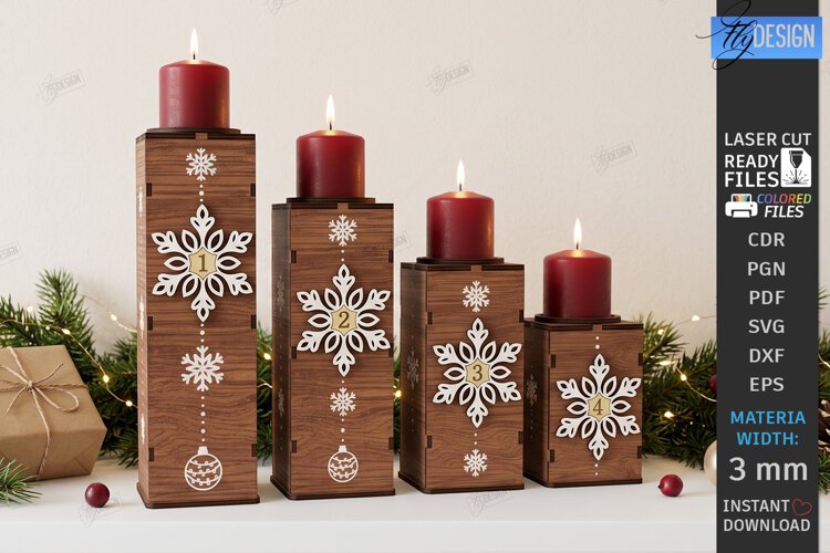 Christmas Advent Candle Holder Laser Cut Kit | Holiday Laser example image 1