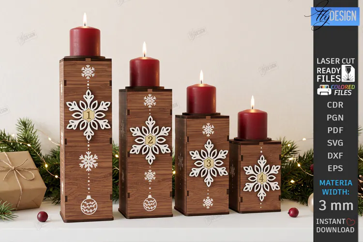 Christmas Advent Candle Holder Laser Cut Kit | Holiday Laser