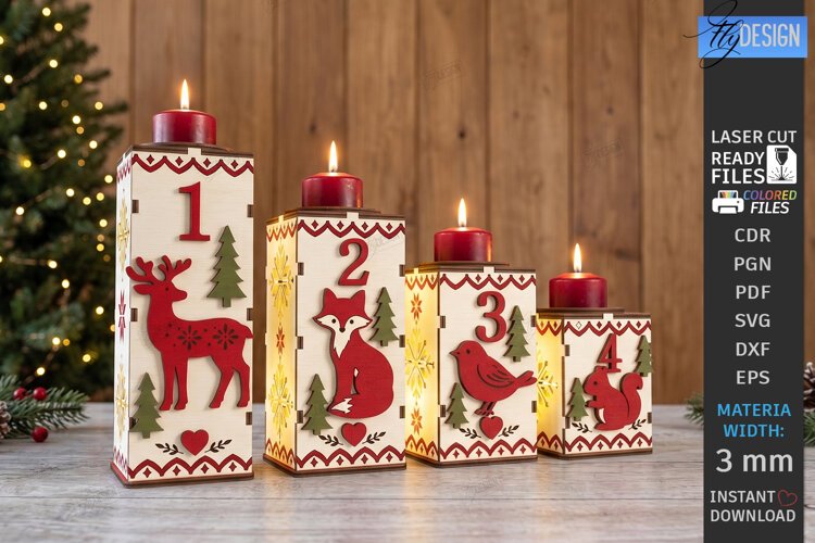 Christmas Advent Candle Holder Laser Cut Kit | Holiday Laser example image 1