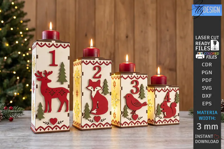 Christmas Advent Candle Holder Laser Cut Kit | Holiday Laser