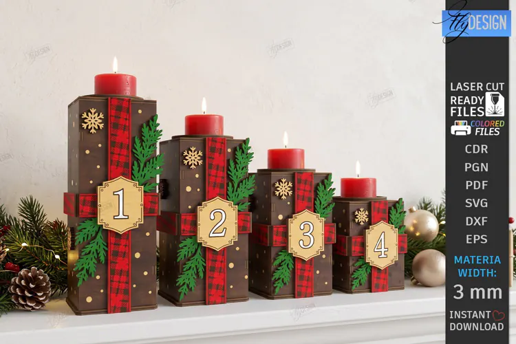 Christmas Advent Candle Holder Laser Cut Kit | Holiday Laser