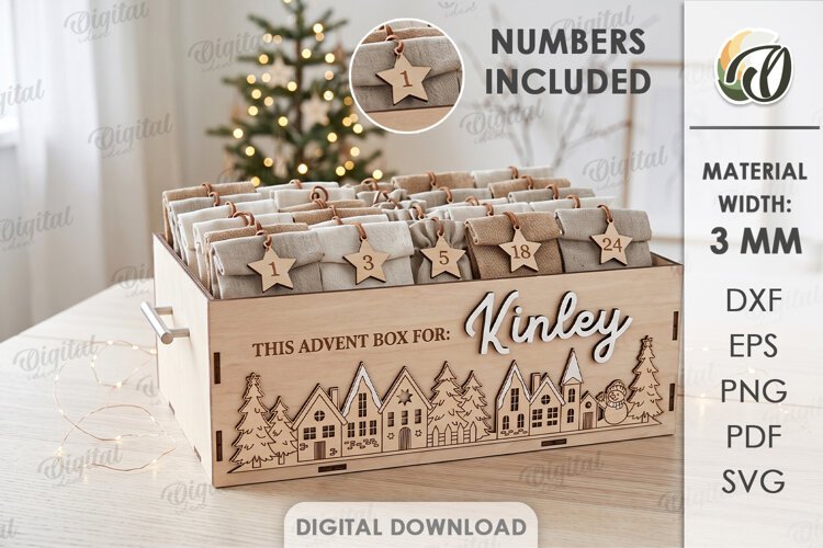 Personalized Advent Calendar Box Laser Cut. Christmas SVG example image 1