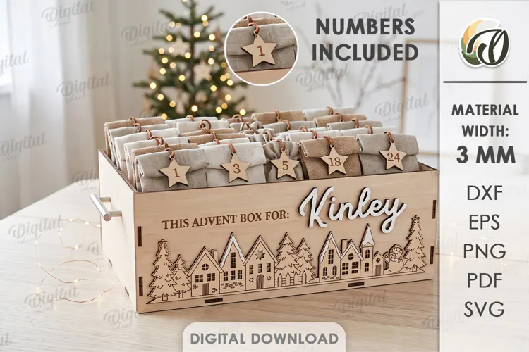Personalized Advent Calendar Box Laser Cut. Christmas SVG