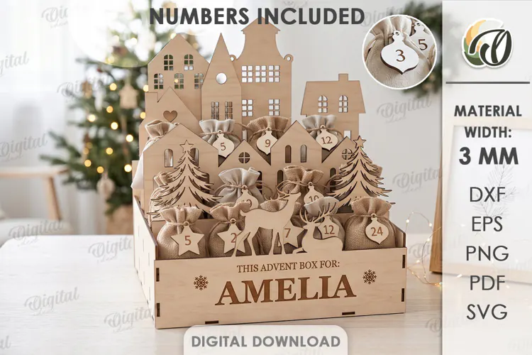 Personalized Advent Calendar Box Laser Cut. Christmas SVG