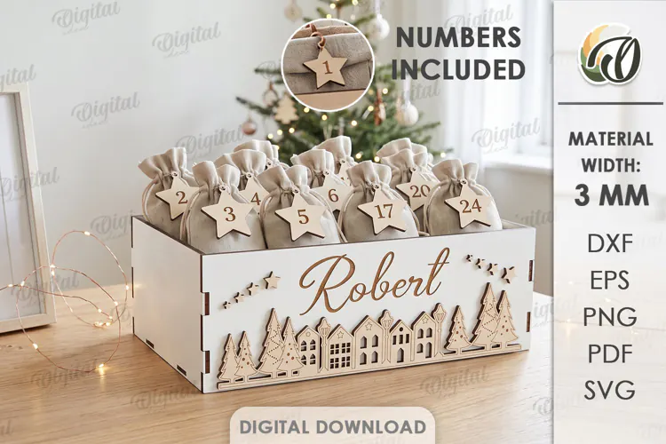 Personalized Advent Calendar Box Laser Cut. Christmas SVG