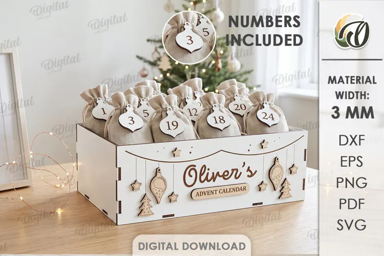 Personalized Advent Calendar Box Laser Cut. Christmas SVG