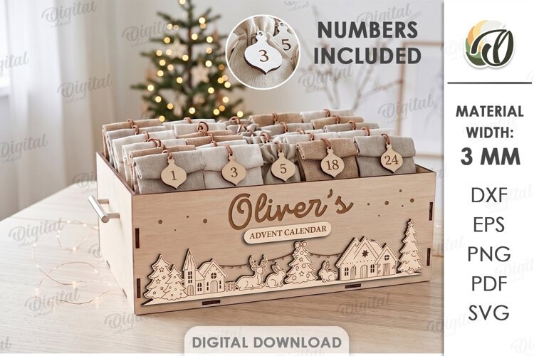Personalized Advent Calendar Box Laser Cut. Christmas SVG example image 1