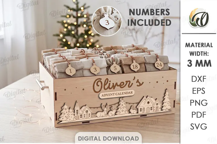 Personalized Advent Calendar Box Laser Cut. Christmas SVG