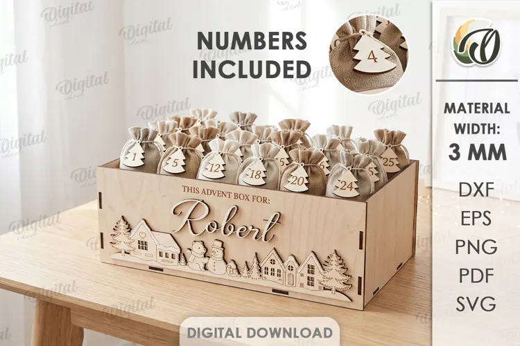 Personalized Advent Calendar Box Laser Cut. Christmas SVG