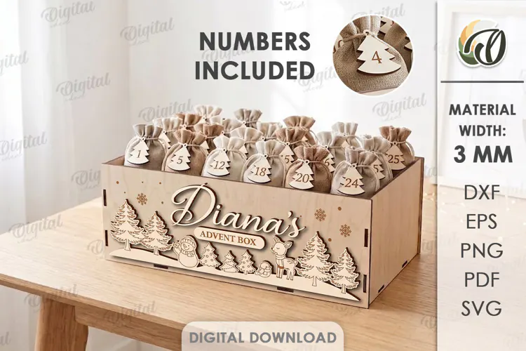 Personalized Advent Calendar Box Laser Cut. Christmas SVG