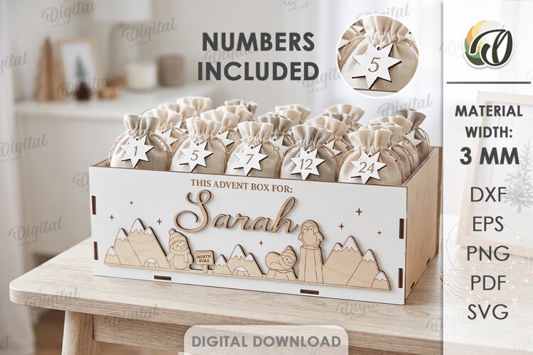 Personalized Advent Calendar Box Laser Cut. Christmas SVG example image 1