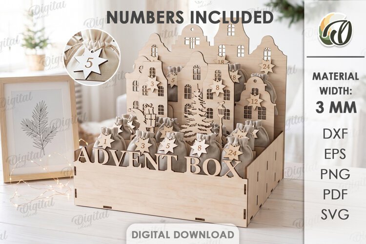 Personalized Advent Calendar Box Laser Cut. Christmas SVG example image 1