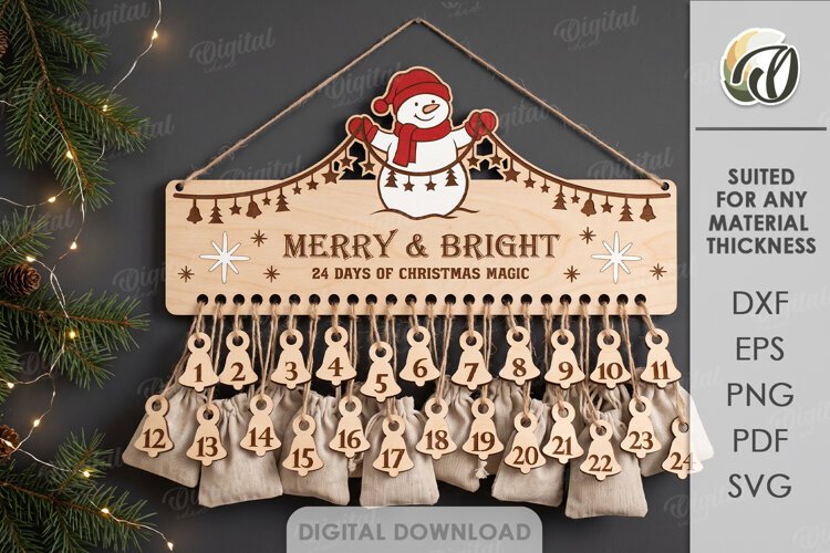 Christmas Advent Calendar Laser Cut. Wall Calendar SVG example image 1