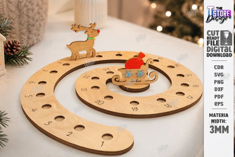 Wooden Christmas Advent Calendar Laser Cut | Holidays Laser example image 1