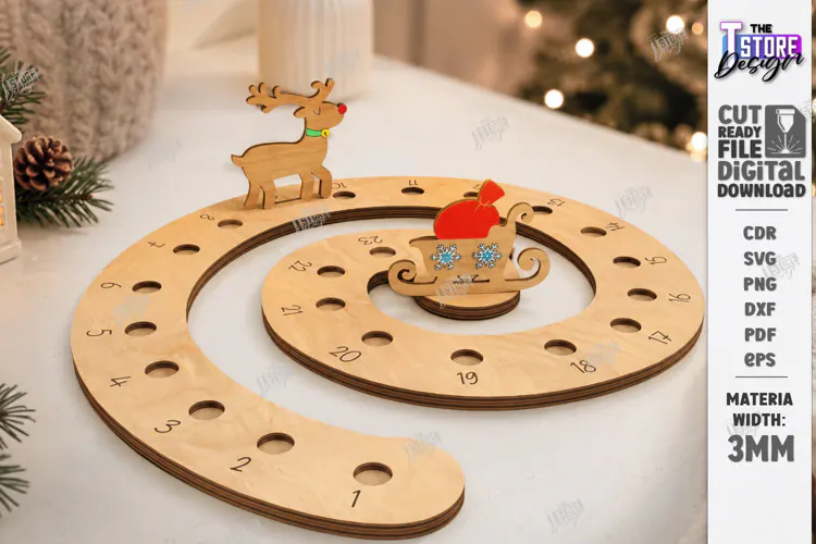 Wooden Christmas Advent Calendar Laser Cut | Holidays Laser