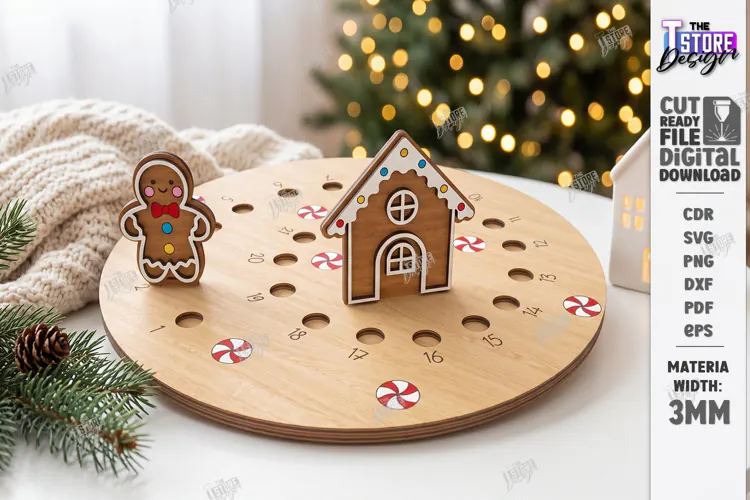 Wooden Christmas Advent Calendar Laser Cut | Holidays Laser