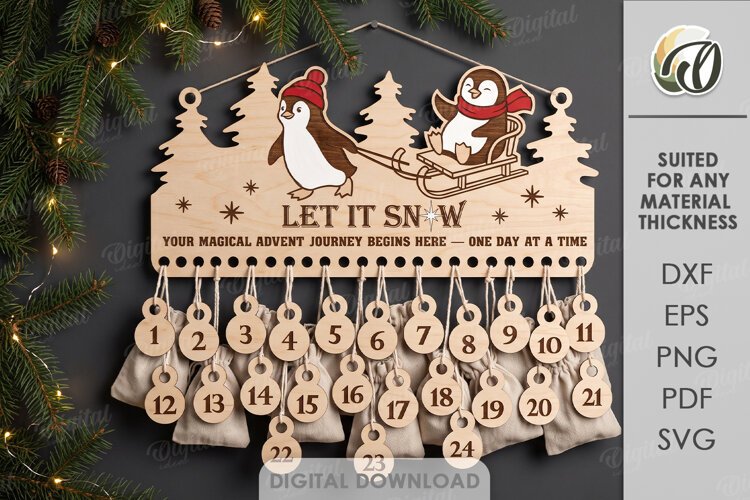 Christmas Advent Calendar Laser Cut. Wall Calendar SVG example image 1