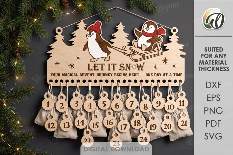 Christmas Advent Calendar Laser Cut. Wall Calendar SVG