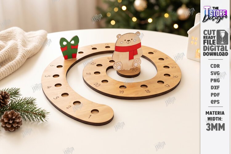 Wooden Christmas Advent Calendar Laser Cut | Holidays Laser example image 1