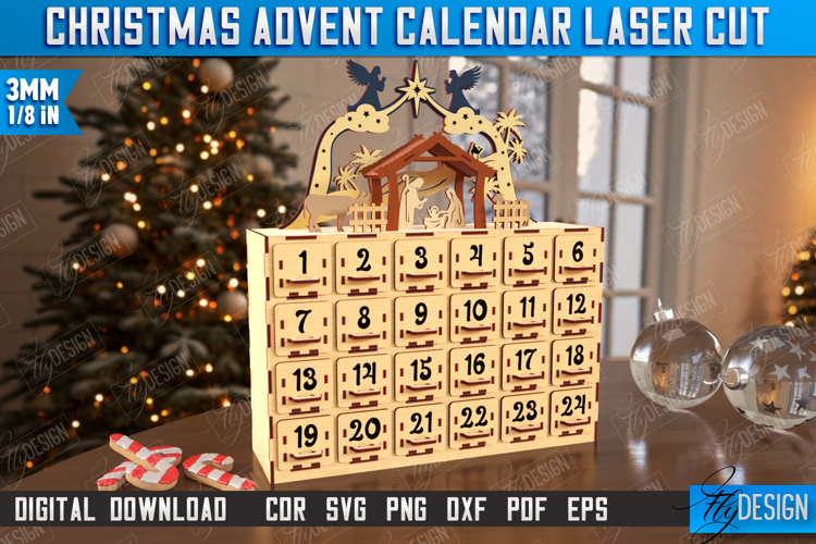 Christmas Advent Calendar Laser Cut | Holiday | Advent Box